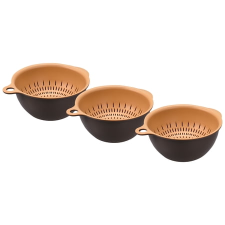 Kitchen Strainer Colander Bowl Set 3 Pcs Medium Double Layer Drain Basket Brown