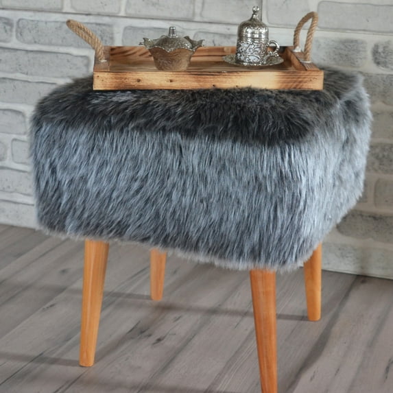 Square Ottoman Pouf Chair, Wooden Leg Foot Stool