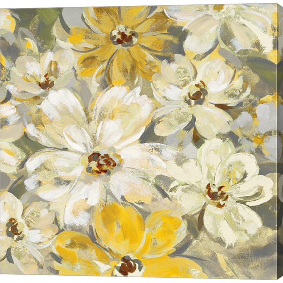 Scattered Spring Petals Yellow Gray Crop by Silvia Vassileva, Canvas Wall Art