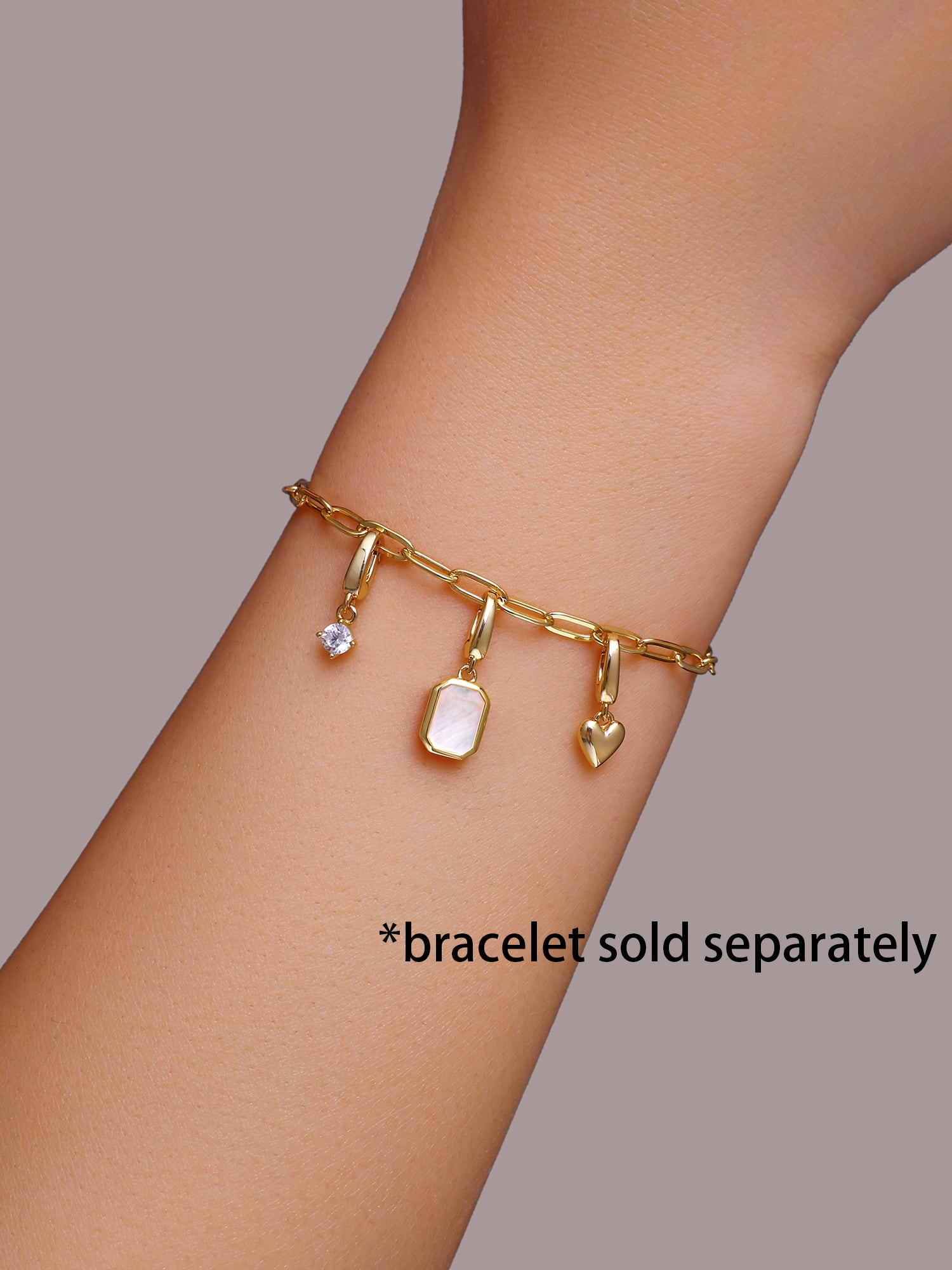 Brilliance Fine Jewelry Mother of Pearl and Simulated Diamond Charm Set in 14KT Gold Plated Sterling Silver