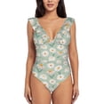 thumbnail image 2 of Yiaed Daisies Flowers Print Women's Ruffled One Piece Swimsuit V Neck Swimwear Slimming Monokini for Woman-X-Large, 2 of 8