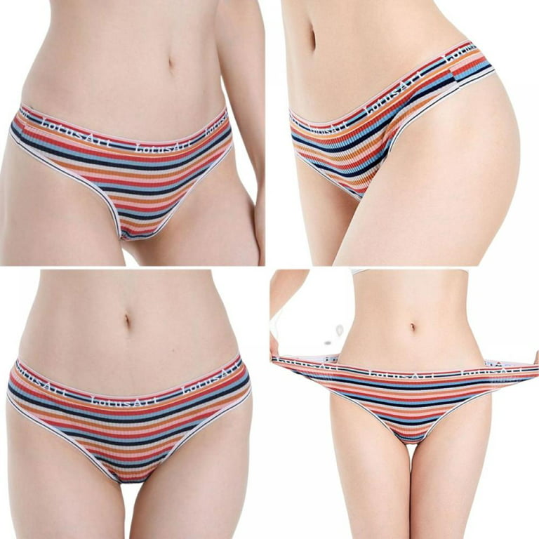5-Pack Striped Cotton Thongs Comfortable Sexy T-back Briefs Ribbed Thongs  Lingerie G-string
