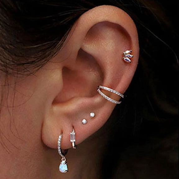 1pc 316 Surgical Stainless Steel Micro Pave Clear Cubic Zirconia 2 Line Hoop Cartilage Earrings Stainless Steel color 10mm Pin: 1.2mm