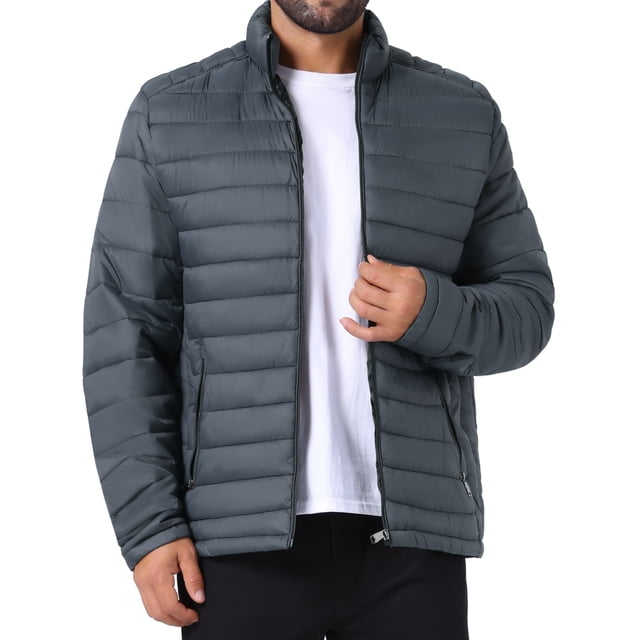 CHAQUETA PUFFER QUILTED CON CREMALLERA Y CUELLO ALTO PARA HOMBRE INSPIRAR CHIC, COLOR GRIS, TALLA XL