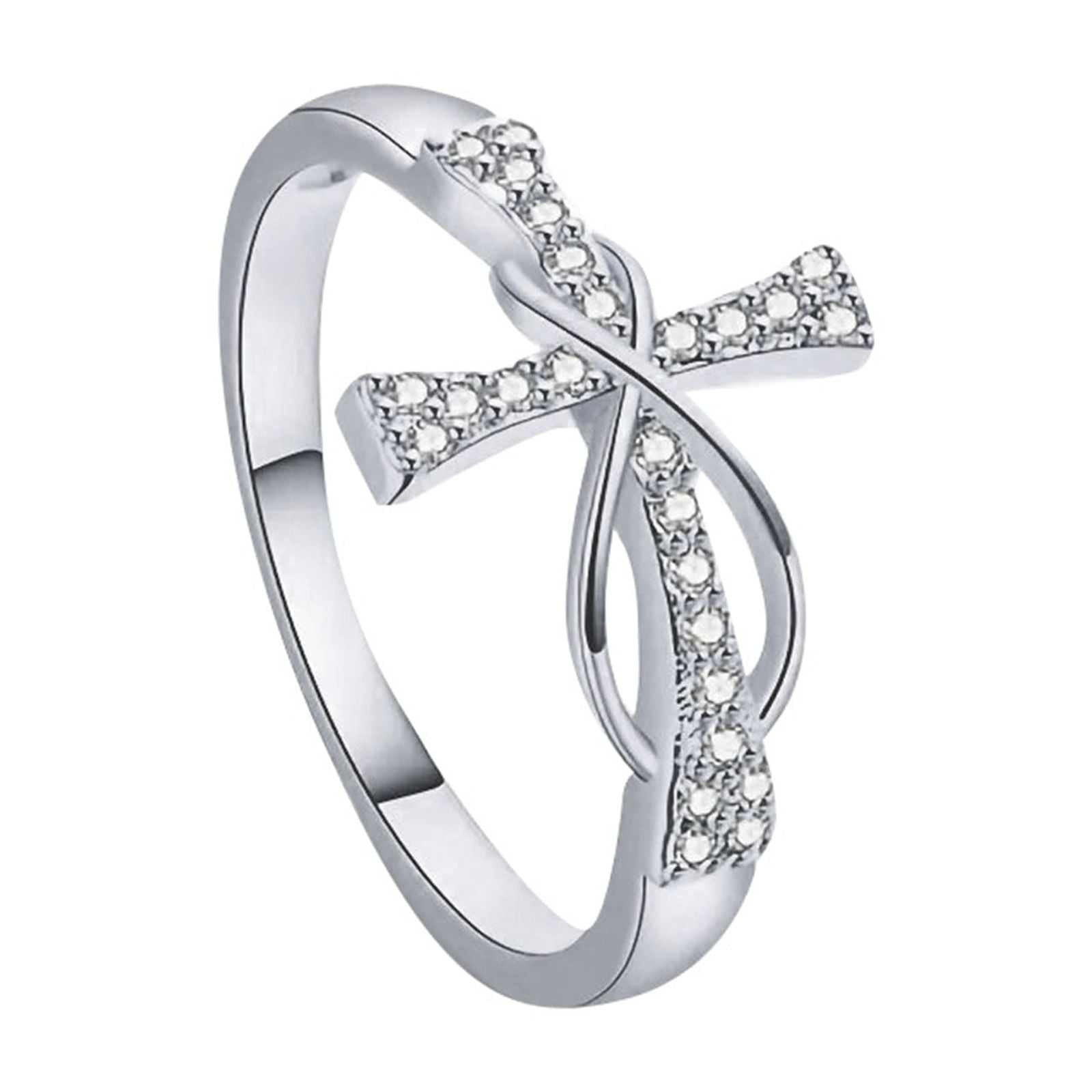 Infinity Cross Promise Ring for Women - Cubic Zirconia Stackable Wedding Band with Love Knot Design, Faith Hope Love Jewelry, Anniversary Gift