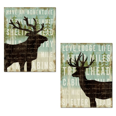 Rustic Lodge Deer - Rustic Forest Elk and Deer Silhouette Set by Michael Mullan; Cabin Lodge Decor; Two 11x14in Unframed Paper Posters (Printed on Paper, Not Wood)