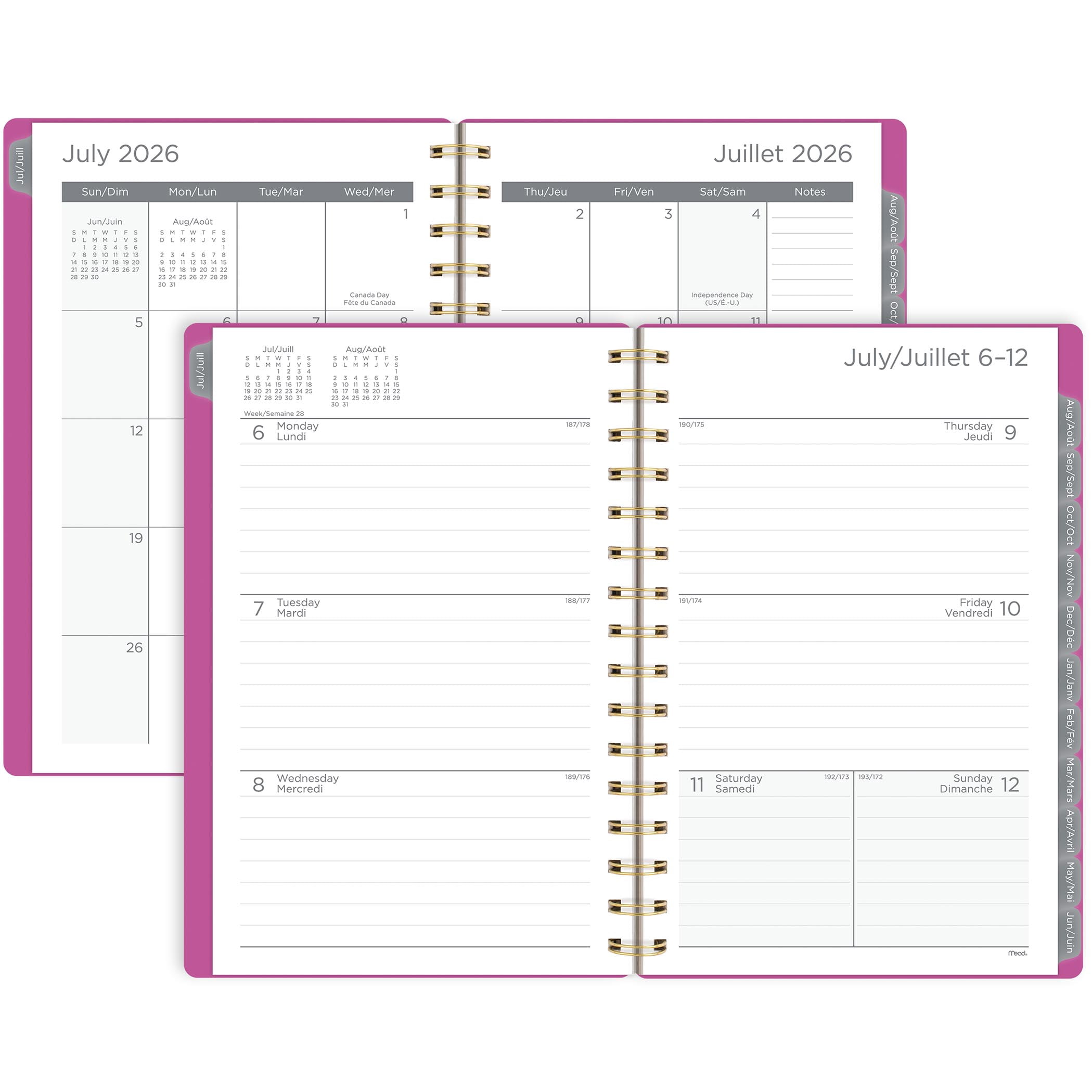 2026-2027 Mead Fuchsia 12-Month Small Weekly and Monthly Academic Year Planner