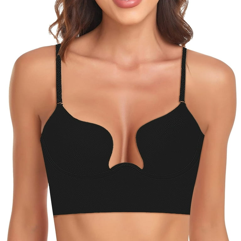 FEOYA Low Back Bra for Women U Shape Backless Bra with Convertible Straps  Low Cut Push Up Bras Deep Plunge Seamless Cleavage Enhancer Black at   Women's Clothing store