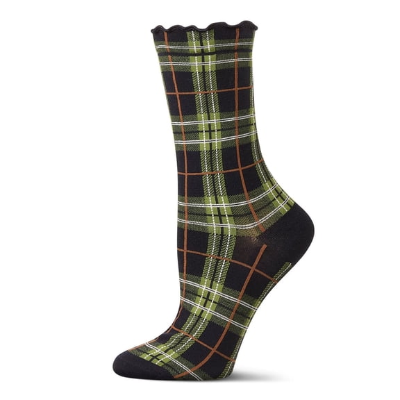MeMoi Women's Classic Plaid Lettuce Edge Crew Socks - Womens - Female, 9-11, Navy