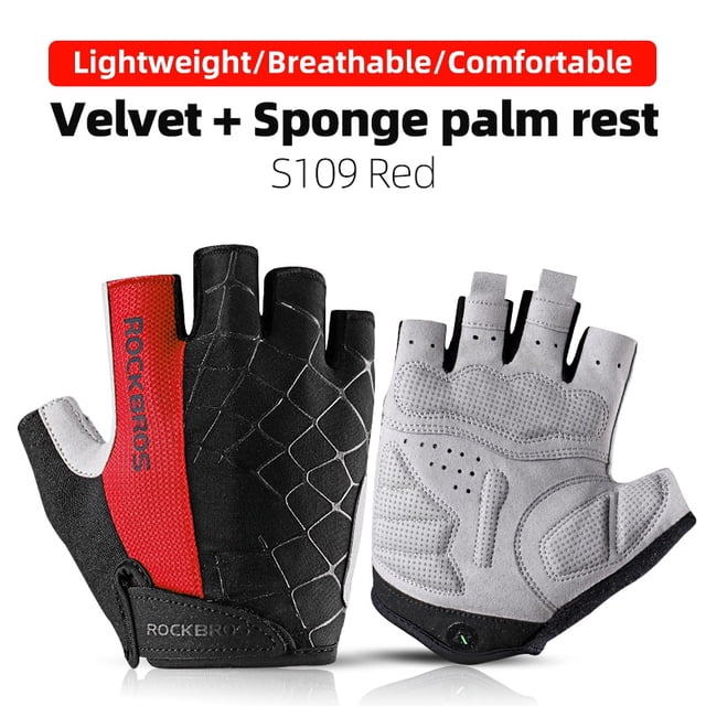 ROCKBROS Guantes de ciclismo Medio dedo A prueba de golpes Resistente al desgaste Transpirable MTB Guantes de bicicleta de carretera Hombres Mujeres Equipo de bicicleta deportiva Tan Jianjun unisex