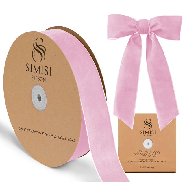 Cinta decorativa SIMISI RIBBON de terciopelo rosa 3,8 cm x 23 m