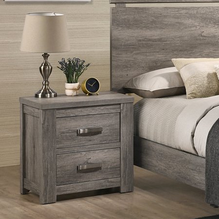 Spacious Two Nightstand In Weathered Gray Finish For Bedroom Contemporary Wood
