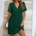 thumbnail image 4 of Robe d'Été pour Femmes 2024 Mode Grande Taille Col en V Manches Courtes Robe en Dentelle Unie 50 % de Réduction!, 4 of 5