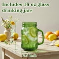 thumbnail image 2 of Mason Jar Drinking Glasses With Handle  6 Pack 16 Oz Vintage Embossed Green Cups For Iced Coffee Juice Tea And Beer, 2 of 9