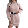 thumbnail image 3 of Sweater Womens Midi Dress Casual Long Sleeve Solid Knit Turtleneck Long Puff Sleeve Bodycon Dress, 3 of 8