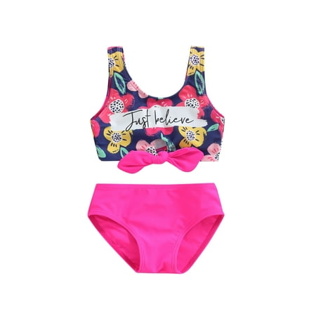 

Toddler Baby Girl Bikini Swimsuit Sleeveless Floral Print Two Sided Top Shorts Bikini Set Swimwear Beachwear