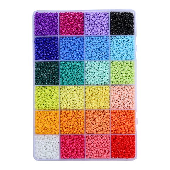 12500 Pcs John Bead Perles de Rocaille en Verre Assorties 8/0, 24 Couleurs Vives Arc-en-Ciel Perles Rondes pour Bricolage Artisanat Fabrication de Bijoux Boîte à Perles