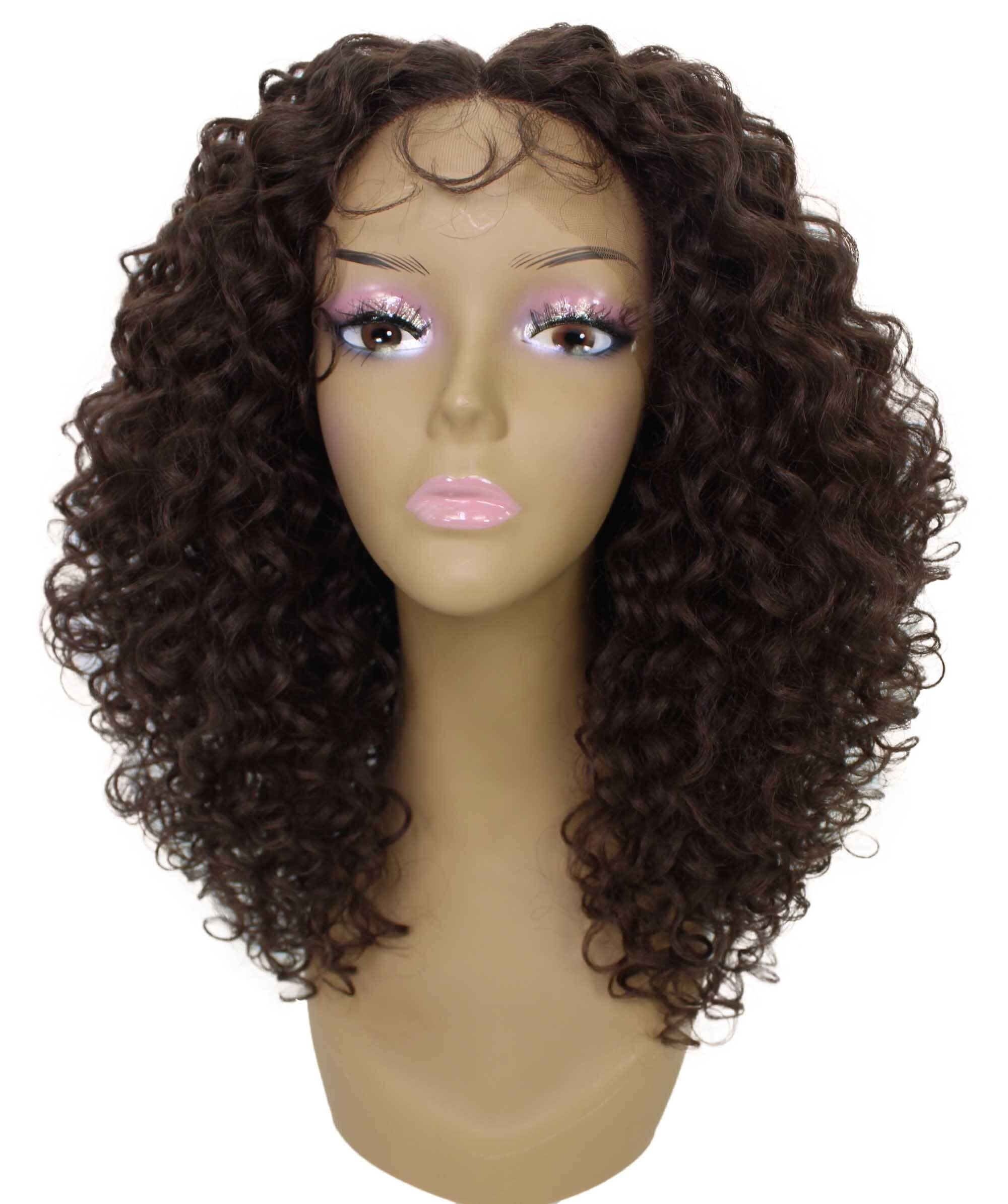 LUXLUXE Precious Curly Curly 17 in Long Lace Front Wig, Heat Resistant Fibers ,Medium Brown