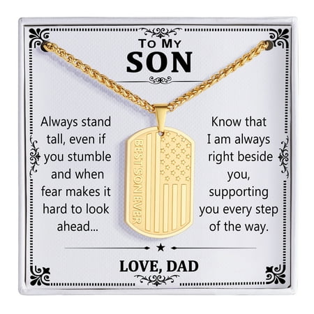 Gold To My Son Necklace Gifts from Dad Father, Best Son Ever American Flag Dog Tag Pendant Chain Jewelry Christmas Birthday Valentine's Day Father's Day Gifts Ideal Presents for Men