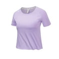 thumbnail image 2 of Pincandy Women Short Sleeve T Shirts Basic Tees Cropped Tshirts Casual Summer Tops Crewneck Plain Petite Tops,Purple,XL, 2 of 4