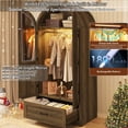 thumbnail image 4 of Arched 2-Door Armoire Wardrobe, 71" Wood Wardrobe Closet with Mirror & LED Sensor Light, Rustic Farmhouse Clothing Storage Cabinet with Drawers & Hanging Rod for Bedroom, 4 of 9