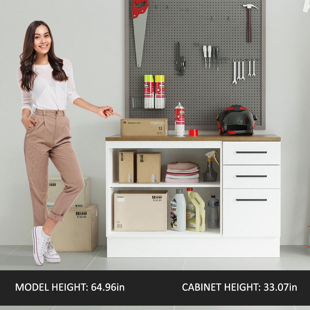 Madesa Garage and Utility Room Base Storage Cabinet with 2 Doors and 3 Drawers Storage Shelves 47 Inch Wooden Organization Unit - White