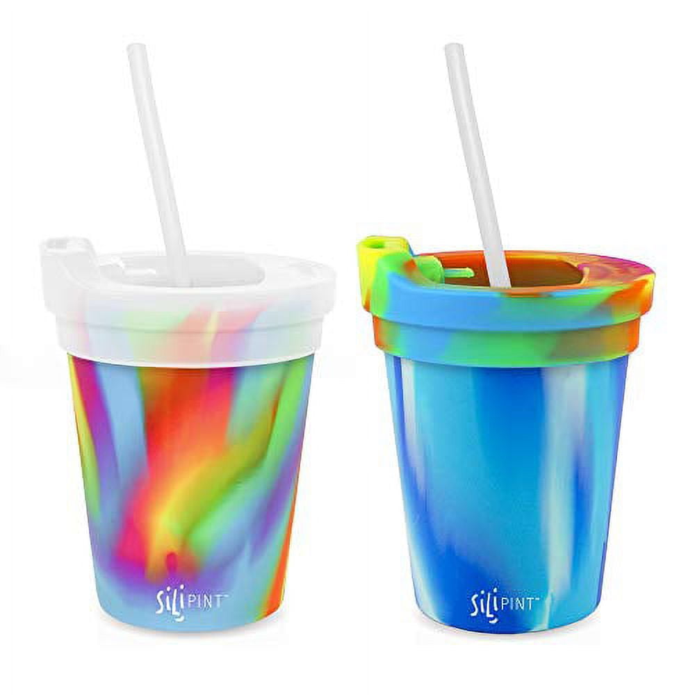 Silipint: Silicone 32oz Straw Tumblers: 2 Pack Moon Beam - Reusable Unbreakable Cup, Flexible, Hot/Cold, Airtight Lid