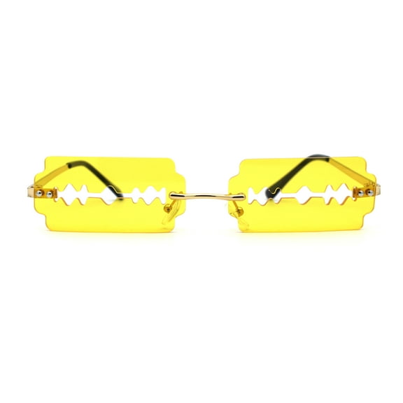 Razor Blade Shape Funky Hipster Rimless Sunglasses Gold Yellow
