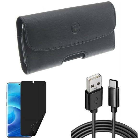 Case Belt Clip & 6ft USB Cable & Privacy Screen Protector for Samsung Galaxy S20 - Leather Holster   Type-C Charger Cord   TPU Film Anti-Peep Combo