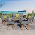 thumbnail image 2 of Resenkos 6-Piece Cushioned Patio Rattan Furniture Set, Outdoor Furniture with Acacia Wood Cool Bar Table with Ice Bucket , Patio Conversation Set with Two Stools for Backyard Porch Balcony, Grey, 2 of 15