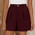 thumbnail image 5 of Women's Pleated Dress Shorts, High Waisted Wide Leg Tailored Shorts, Business Casual With Pockets For Summer Office Wear Wine XL, 5 of 9