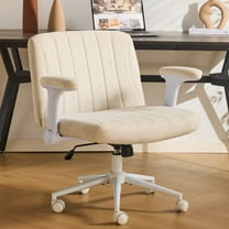 Ktaxon Office Chair with Chenille Fleece Upholstery, Flip-Top Armrest Desk Chair on Metal Star Base, Adjustable Height & Quiet Casters for Home Study Beige