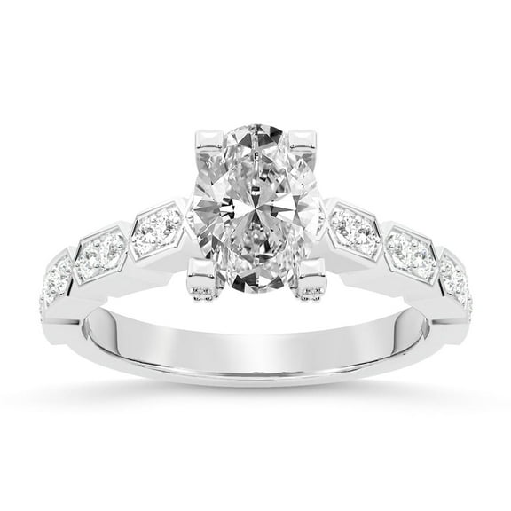 IGI Certified 2 Carat Oval Shape Lab Grown Diamond Engagement Ring | 14K White Gold | Calista Side Stone Lab Diamond Ring | FG-VS1-VS2 Quality Friendly Diamonds