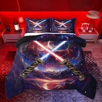 jejeloiu Lightsaber Bedding Comforter Set,Universe Starry Night Twin Comforter Sets,Colorful Galaxy Bedding Set For Boys Kids,Microfiber Bedroom Decor Reversible,2-Piece