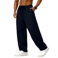 thumbnail image 2 of GrmtClth Men's Fashion Wide Leg Drawstring Pants Elastic Waist Loose Fit Casual Trousers for Daily Wear Streetwear Navy S, 2 of 8