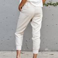 thumbnail image 4 of gakvov Cargo pants For women Women Casual Solid Cotton Linen Drawstring Elastic Waist Calf-Length Pencil Pants, 4 of 7