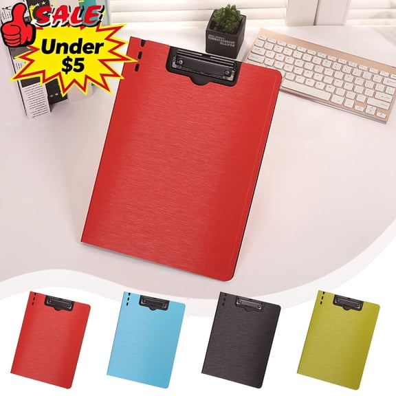 Qocolcyl Under $5 Plastic Clipboard Folder Board with Brushed Pattern, Double Metal Clip,Foldable Hanging Hole Pen Slot, Matte Black Portable A4 File Holder for Office Classroom Construction Hospital