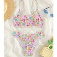 thumbnail image 3 of Pink Floral Bikini Swimsuit Women 2pieces Triangle Swimsuit Y2k Young Lady Beachwear, 3 of 4