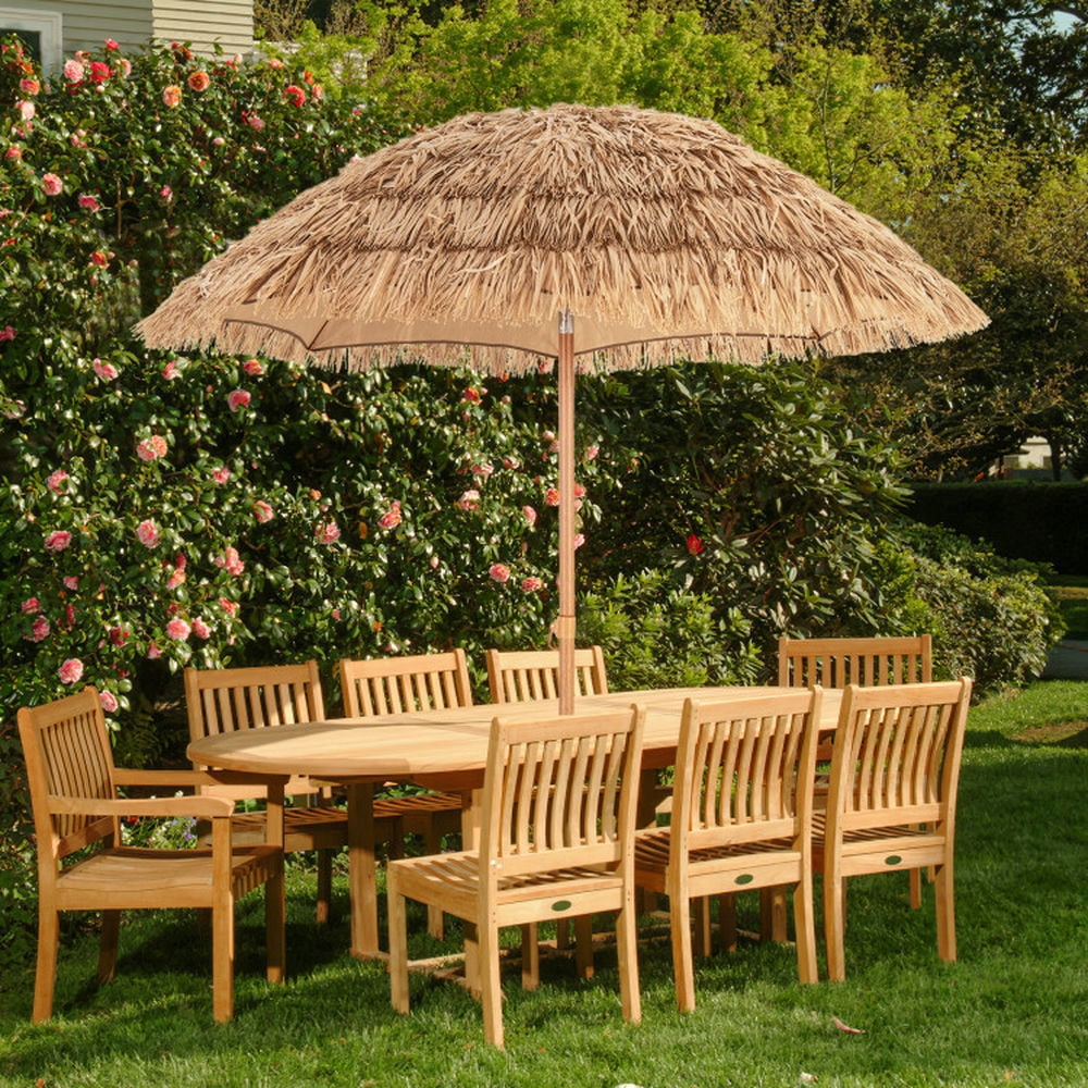 Aimee Lii 6.5 Feet Thatched Umbrella with Foldable Stand Push Button Tilt, Patio Umbrella, Outdoor Market Umbrella-Natural