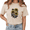 1-Apricot, variant on Women's Brown Sunflower Block Print Vintage Washed T-Shirt Short Sleeve Relaxed Fit Top