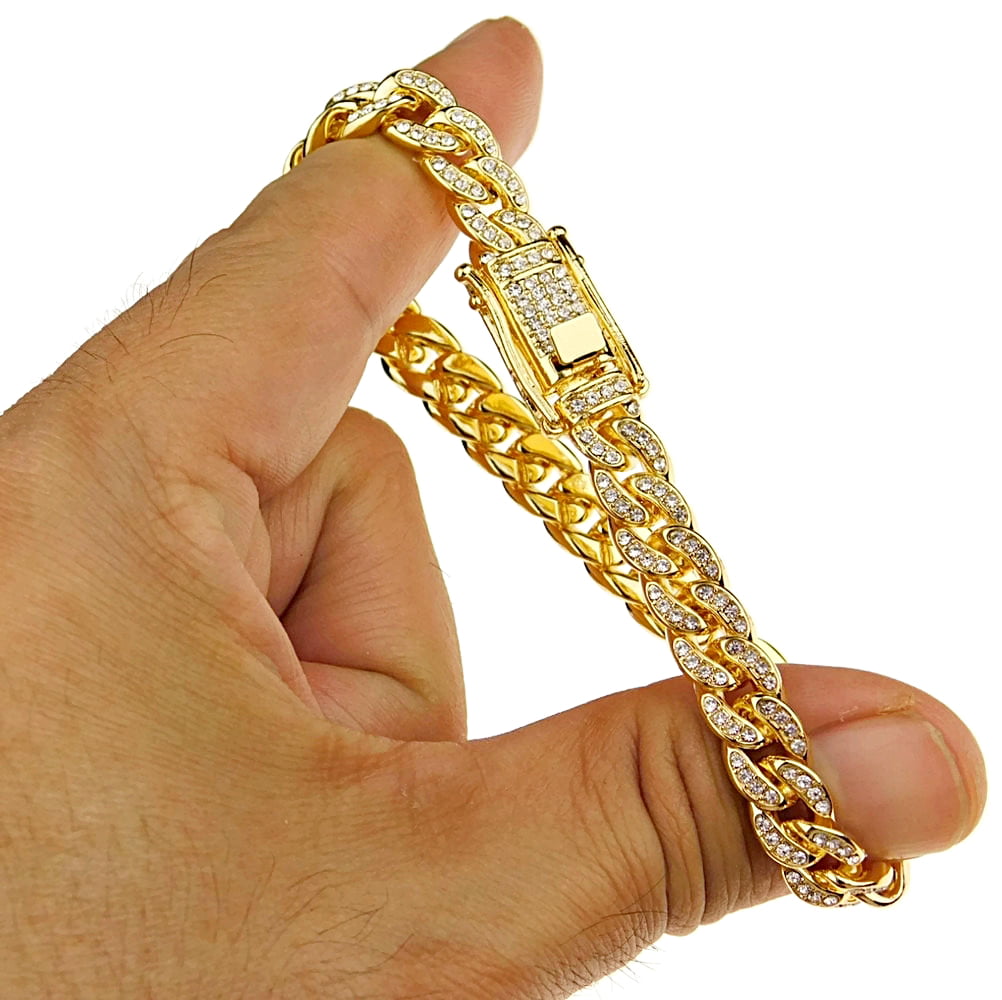 Mens 18k Gold Plated Bling Bracelet Hip Hop Cuban Link 8 Inch x 8 MM Wide  