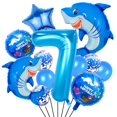 thumbnail image 1 of Set de globos Woizoeiy, 40 cm, 7 números, con forma de tiburón azul, para fiesta, 1 of 8