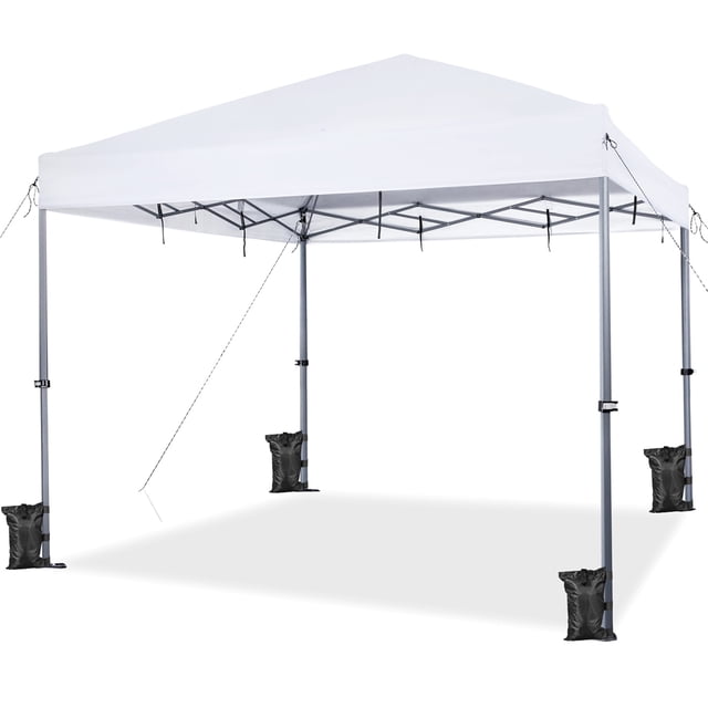 Yaheetech Tente à Auvent Escamotable avec Installation à un Seul Poussoir, Sac de Rangement et Sacs de Sable, Blanc