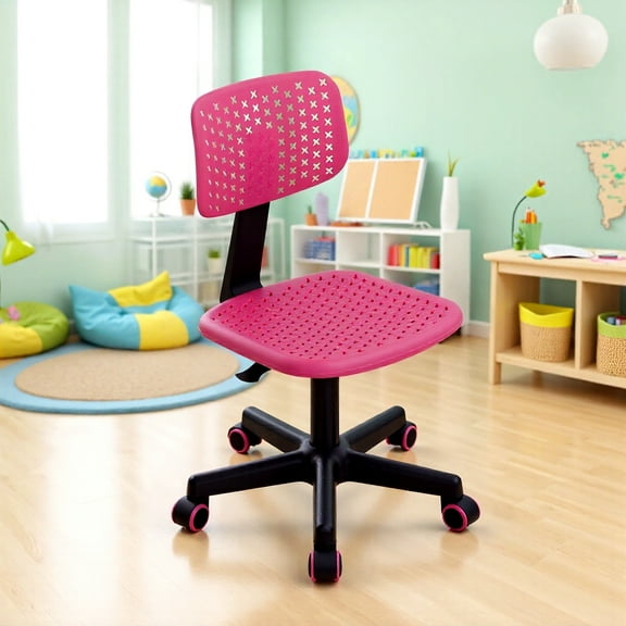Homy Casa Small Adjustable Kids Desk Chair with Swivel Wheels, Pink Plastic Seat and Backrest