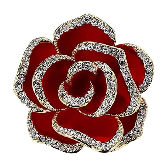 Grofry Women Brooch Rhinestone Camelliae Color Matching Anti-slip Wear-resistant Suit Coat Collar Dress Hat Scarf Decoration Clothes Pin Garment Jewelry