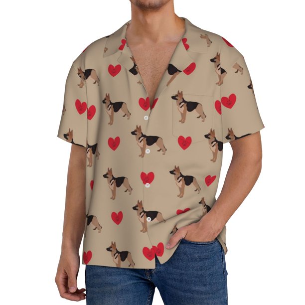 Fotbe German Shepherd Dog Camisa Estampada de Manga Corta para Hombre, Casual de Verano, Estilo Playero, Sin Arrugas-3X-Large