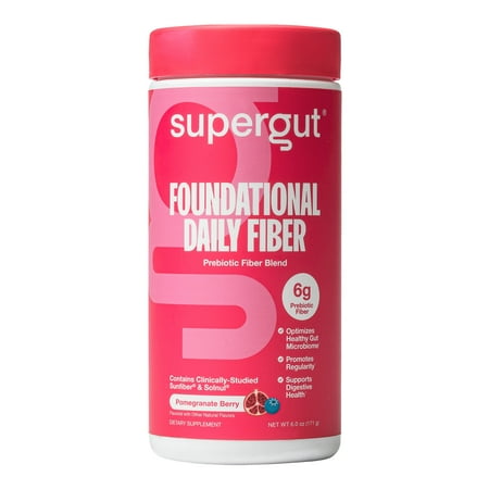 Supergut Foundational Daily Fiber Pomegranate Berry Prebiotic Fiber Blend for Gut & Digestive Health, 6.1 oz, 18 Servings