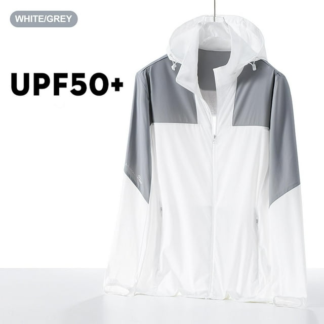 Veste à Capuche Protection Solaire, Patchwork Décontracté Unisexe avec Fermeture Éclair, Trous de Ventilation et Protection UV pour Sports Extérieurs