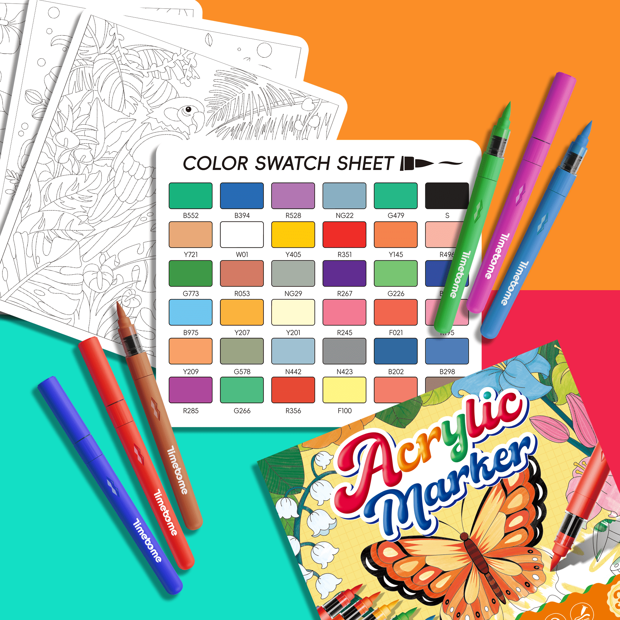 Timetome 36 Colors Acrylic Paint Pens, Brush Tip Acrylic Paint Markers, for Rock Painting, Ceramic, Wood, Canvas, Glass, Stone, Glass, Egg, Fabric, DIY & Art Supplies, Art Painting Supplies Kit