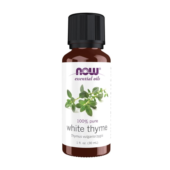NOW Essential Oils, White Thyme Oil, Empowering Aromatherapy Scent, Steam Distilled, 100% Pure, Vegan, Child Resistant Cap, 1-Ounce